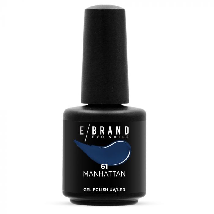 Smalto Semipermanente Blu Notte, Manhattan, n. 61, 15 ml, Evo Nails